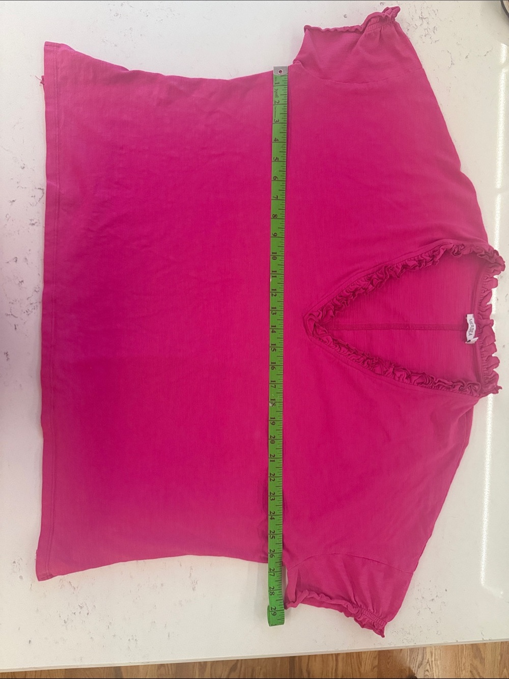 Mersea Hot Pink Ruffled V-Neck Short Sleeve Tee- one size - Picture 2 of 3
